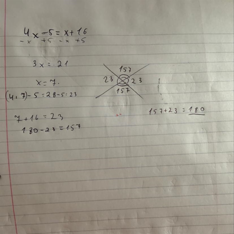 Show how you would set up and equation to solve for x. Then use your answer for x-example-1