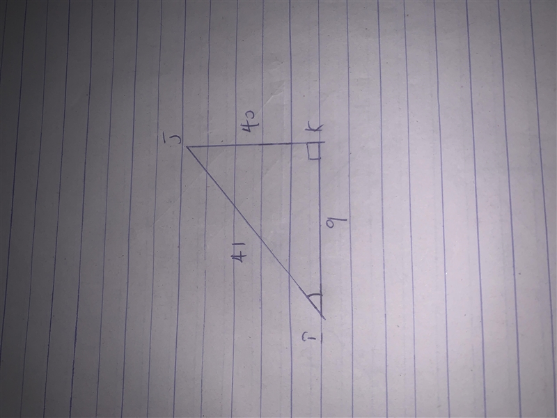 In ΔIJK, the measure of ∠K=90°, IK = 9, JI = 41, and KJ = 40. What ratio represents-example-1