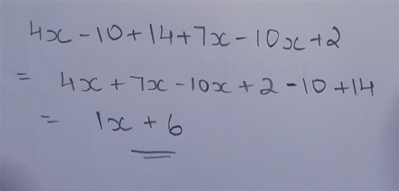 1. Simplify the following by combining like terms (5 points). 4x-10+14+7x-10x+2-example-1