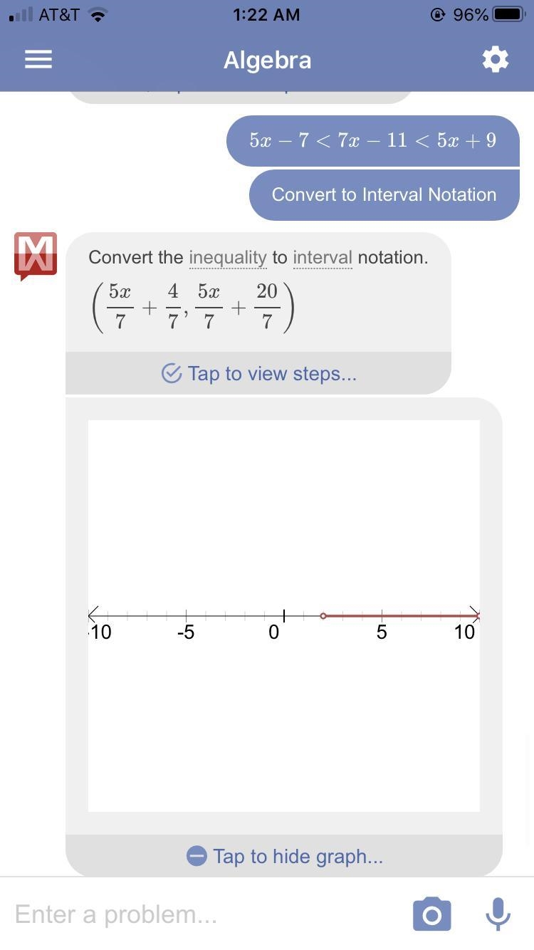 5x-7<7x-11<5x+9 Give your answer in interval notation-example-1