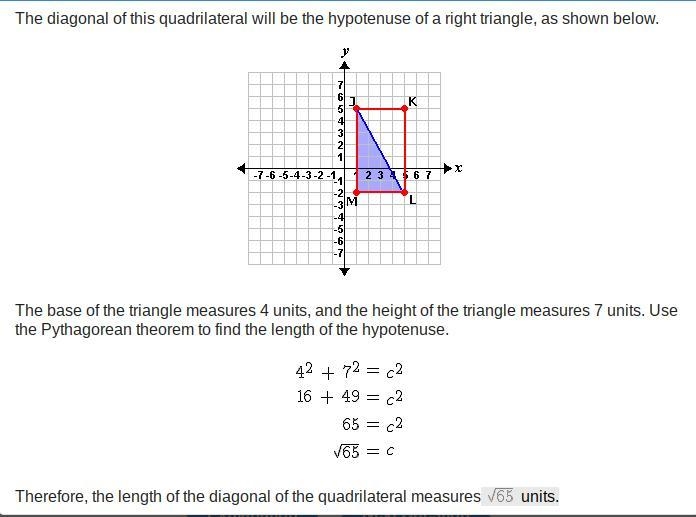 What is the length of the diagonal from vertex J to vertex L in the quadrilateral-example-1