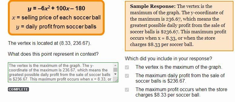 The vertex is located at (8.33, 236.67). What does this point represent in context-example-1