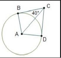 Angle BCD is a circumscribed angle of circle A. Angle BCA measures 40°. What is the-example-1