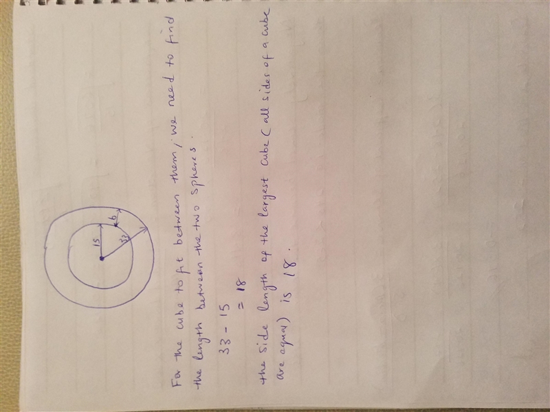 Two spheres, one of radius 15 and the other of radius 33, have the same center. Find-example-1