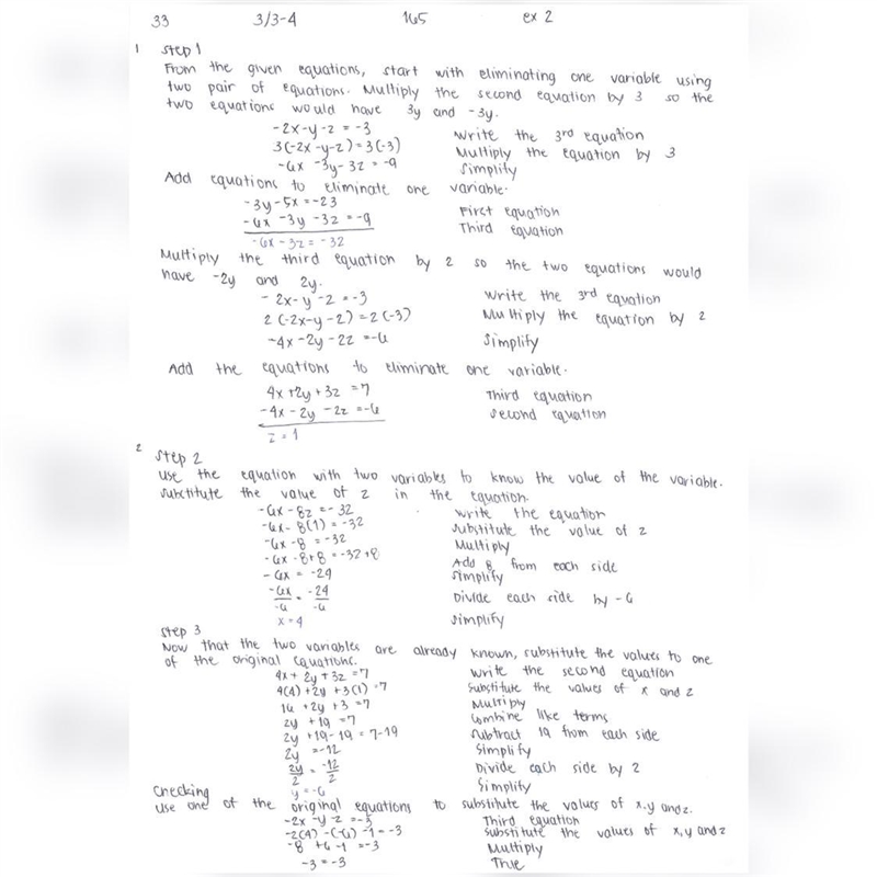 3y-5z=-23 4x+2y+3z=7 -2x-y-z=-3-example-1