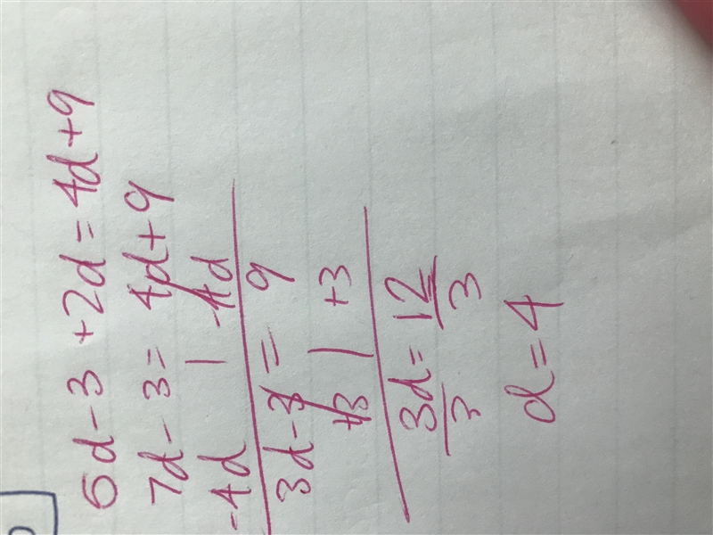 5d-3+2d=4d+9. I need help can you help me solve this problem-example-1