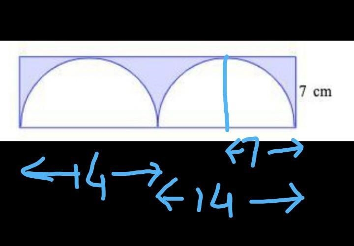 Please help! Two semicircles are placed in a rectangle. The width of the rectangle-example-1