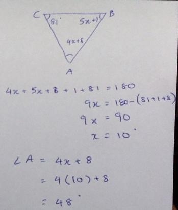 Find The Measure Of Angle A In The Triangle-example-1