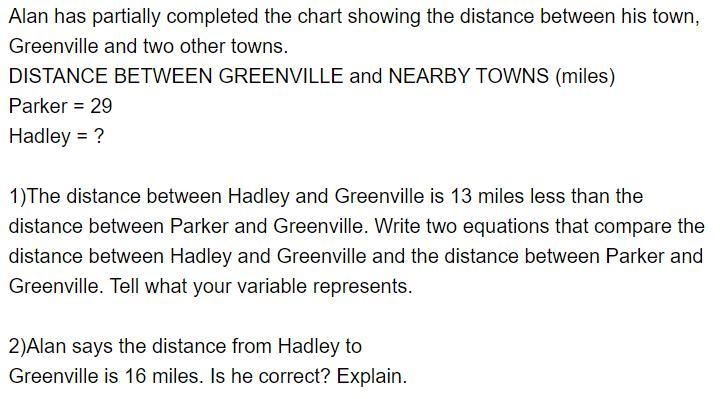 Alan says that the distance from Hadley to Greenville is 16 miles. Is he correct?Explain-example-1