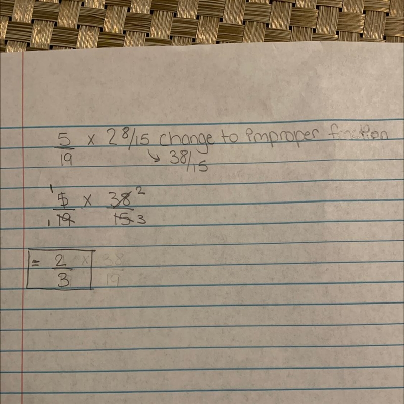 1.Find the product. Simplify as low as possible 5/19 × 2 8/15​-example-1