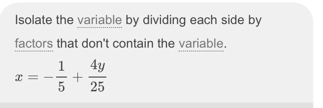 Solve for X 5= 4y - 25x-example-1