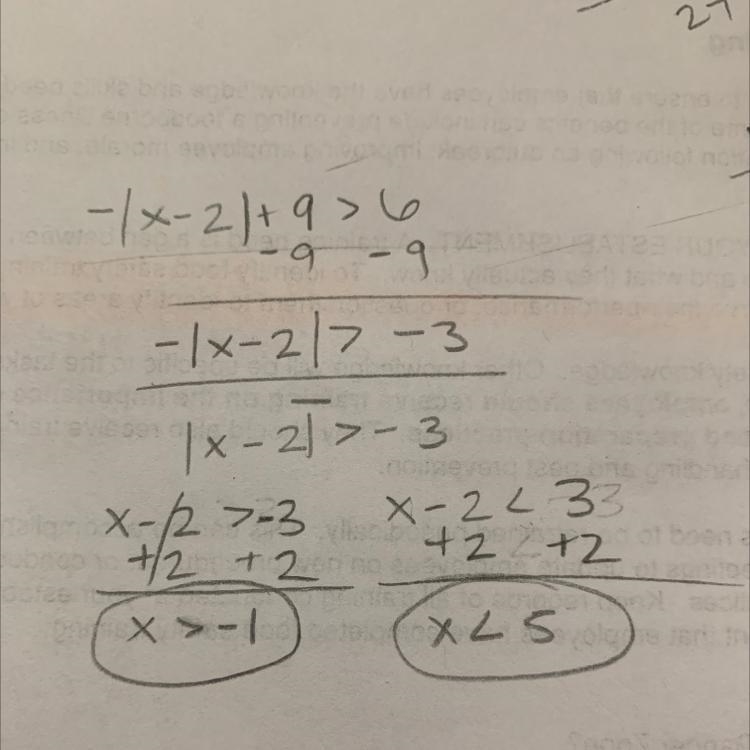 Solve the inequality: -|x-2| + 9 > 6-example-1