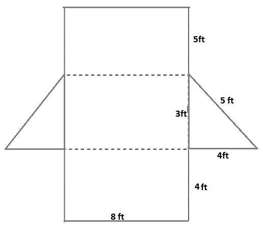 A net of a triangular prism is shown below. 42 8 ft 3 ft 5 f 5 ft What is the surface-example-1