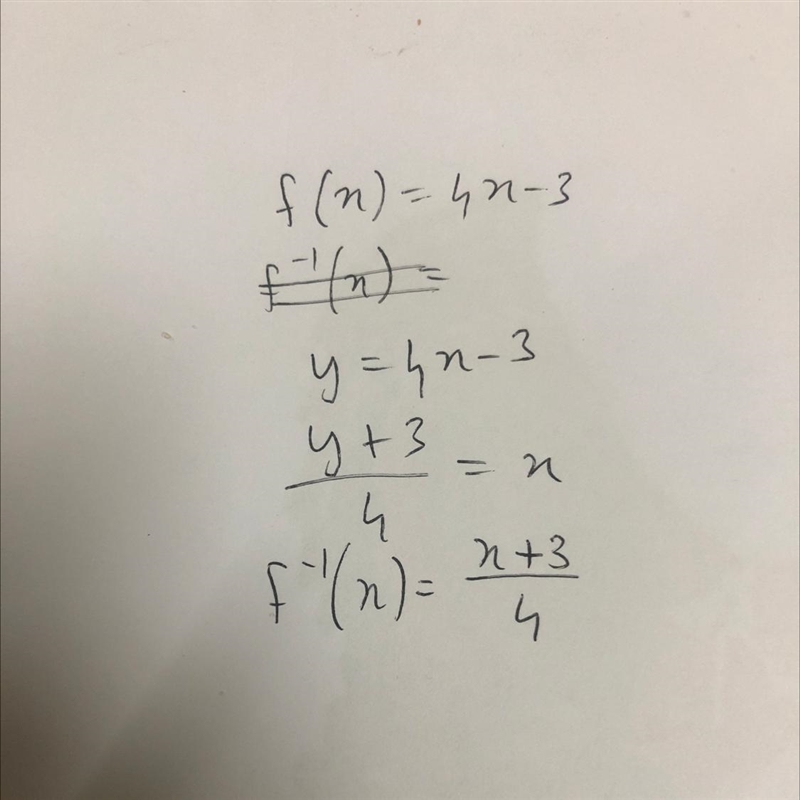 If f (x) = 4 x - 3, what is f (x)^-1 ?-example-1