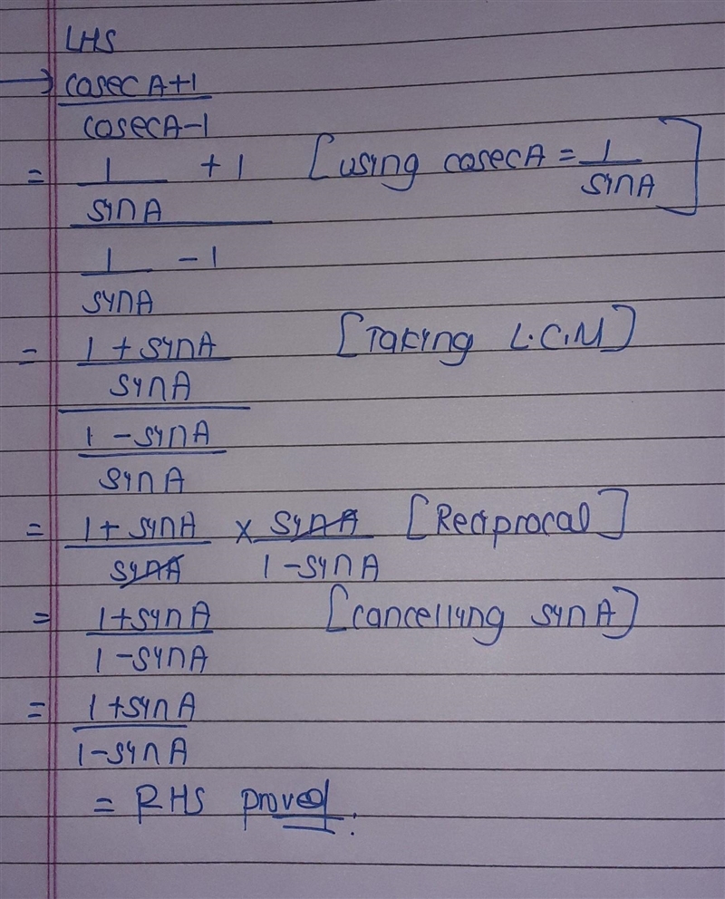 Cosec A + 1 / cosec A - 1 = 1 + sin A / 1 - sin A-example-1