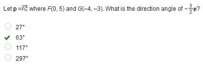 Let p =Vector F G where F(0, 5) and G(–4, –3). What is the direction angle of Negative-example-1