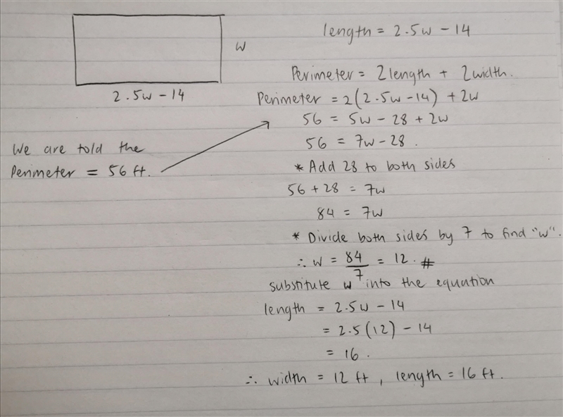 The length of a rectangle is fourteen less than two and a half times its width. The-example-1