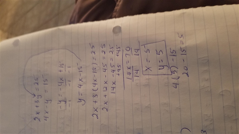 How do you solve the problem 2x+3y=25,4x-y=15 for substitution-example-1