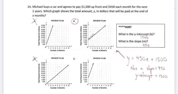 micheal buys a car and agrees to pay 1,500 up front and 450 each month for the next-example-1