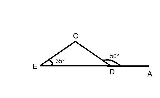 If angle CED is 35 degrees and ADC is 50 degrees, what is the measure of angle DCE-example-1