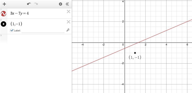 Determine the given point is a solution to the equation. Show all work. 1) 3x-7y=4; (1,-1)-example-1