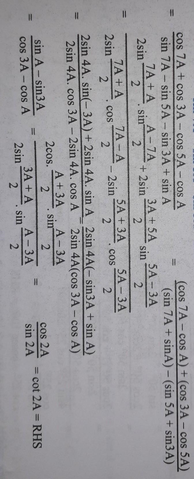 (Prove that): (cos 7A + cos 3A - Cos 5A - COS A) / (sin 7A - sin 5A - sin3A + sinA-example-1