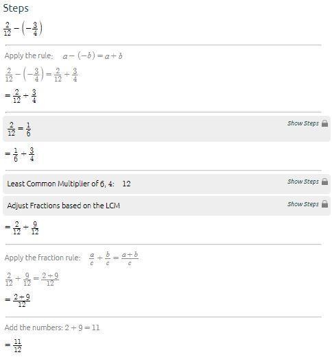 Help asap please!! I need the answer : 2/12 - (-3/4)-example-1