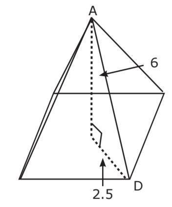 A right square pyramid is shown. The height of the pyramid is 6 units. The distance-example-1