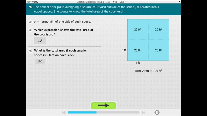 The school principal is designing a square courtyard outside of the school, separated-example-1