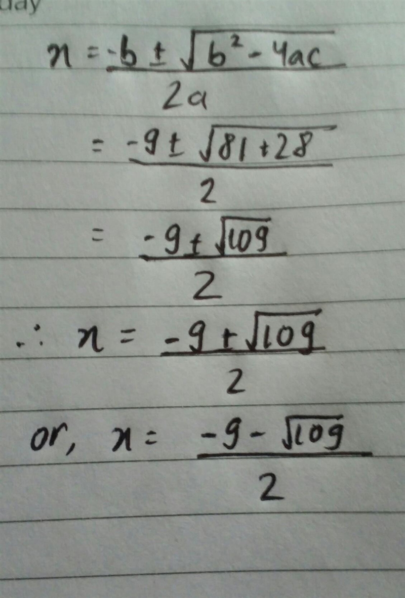 X2 - 7x + 9 =0 please leave answer in surf form and simplify ​-example-1