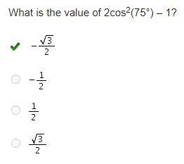 What is the value of 2cos2(75°) – 1?-example-1