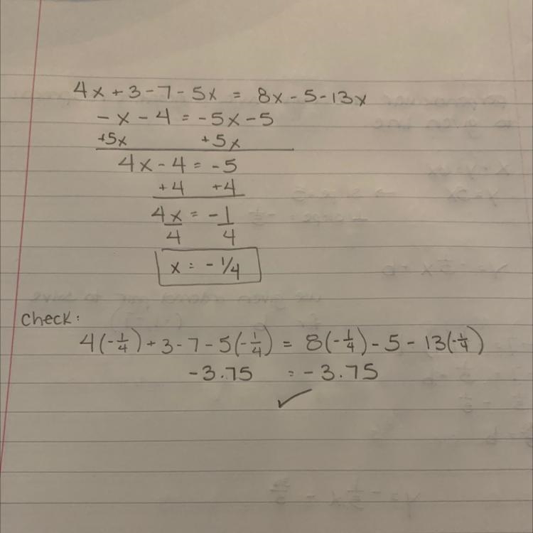 4x+3−7−5x=8x−5−13x what is x?-example-1