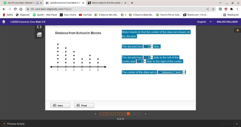 Wynn needs to find the center of the data set shown on the dot plot. The dot plot-example-1