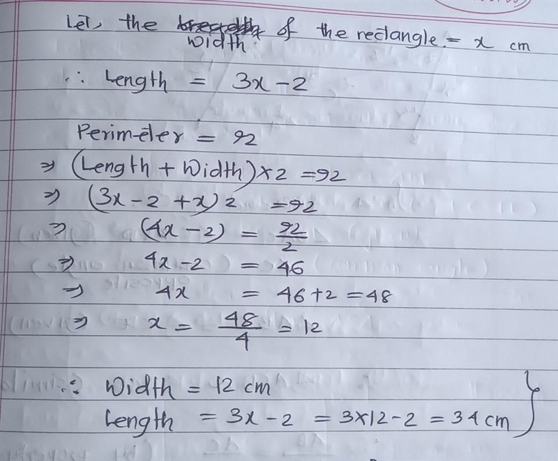 Please help, tysm if you do :) The length of a rectangle is 2 cm less than three times-example-1