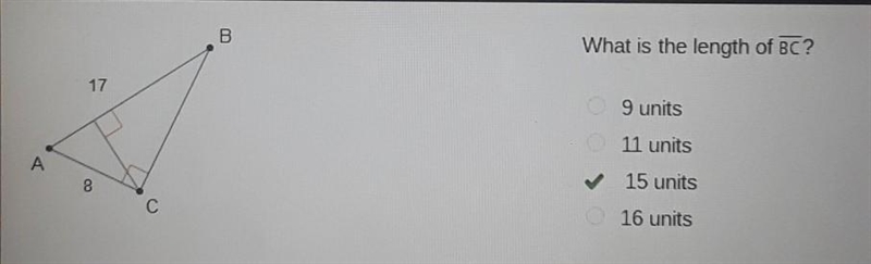 What is the length of BC? A) 9 units B) 11 units C )15 units D) 16 units-example-1