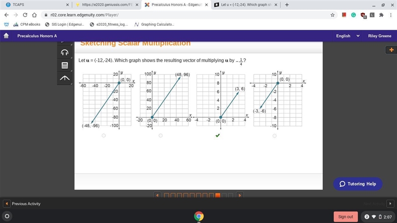 Let u = ⟨-12,-24⟩. Which graph shows the resulting vector of multiplying u by Negative-example-1