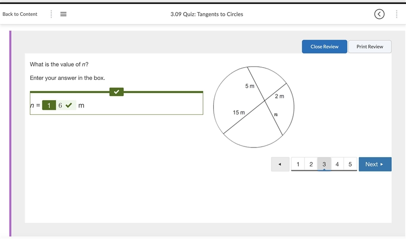 What is the value of n? Enter your answer in the box. n = m Circle with two intersecting-example-1