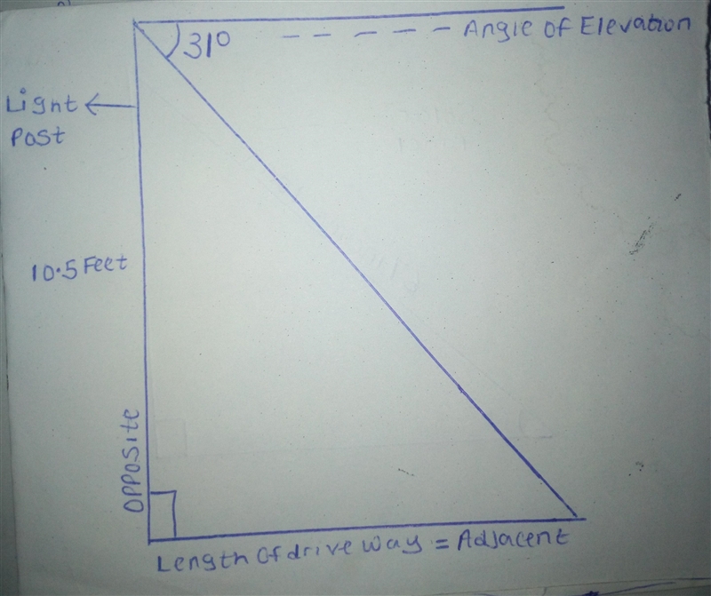 A light post sits at the end of my driveway. Given that the angle of depression from-example-1