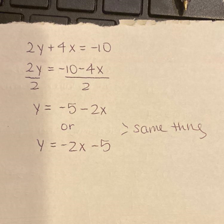 *please be serious * 2y+4x = -10 Solve for y-example-1