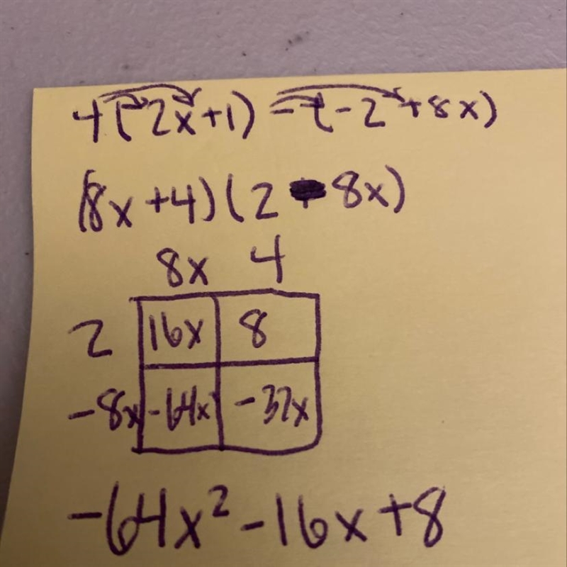 4(2x+1)-(-2+8x) : use the distributive property and combining like terms to simplify-example-1