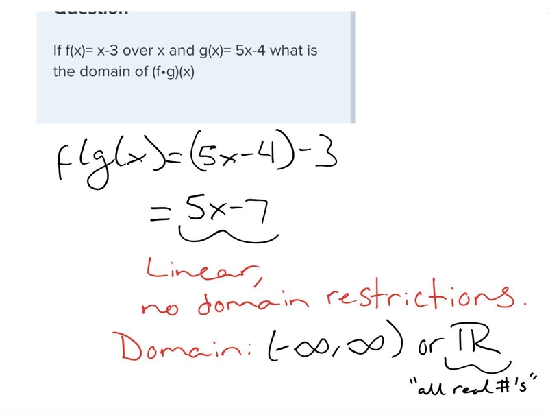 If f(x)= x-3 over x and g(x)= 5x-4 what is the domain of (f•g)(x)-example-1