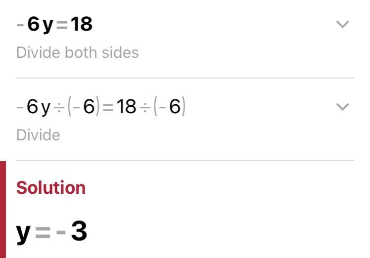 Solve the equation. -6y=18 so what is y-example-1