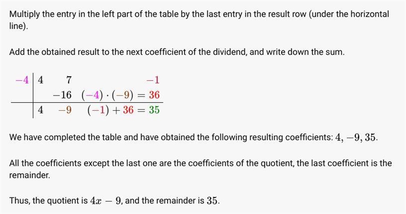 What is the remainder of (4x2 + 7x-1)= (4 + x)? A. -9x – 1 B.23x – 1 C.35 D.-37​-example-1