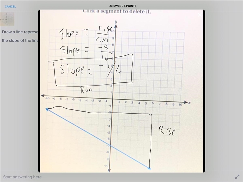 Draw a line representing the "rise" and a line representing the "run-example-1