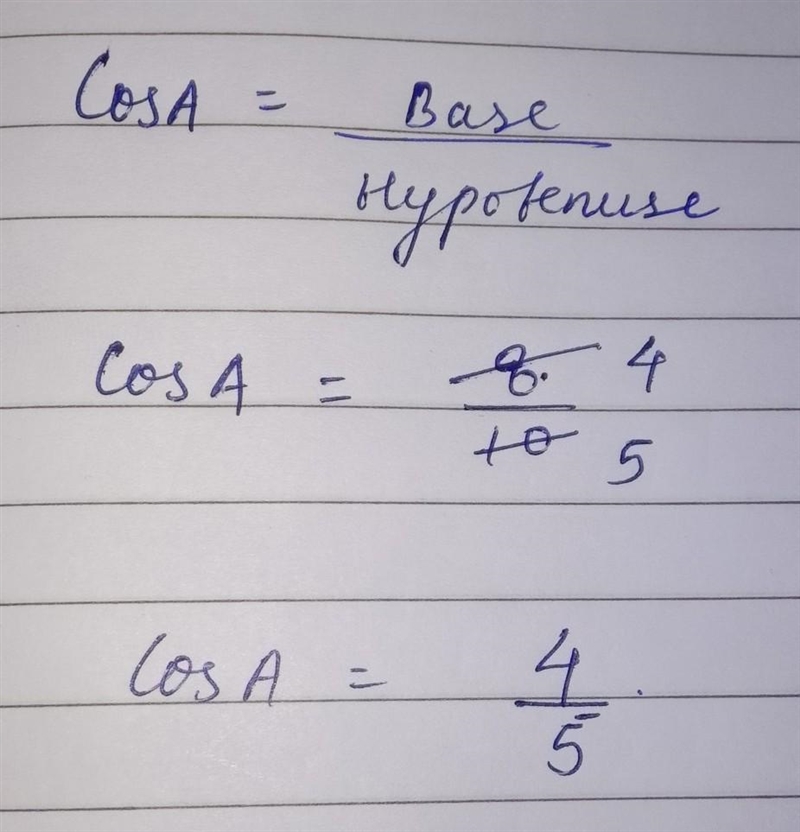 Using the right triangle below, find the cosine of angle A.-example-1