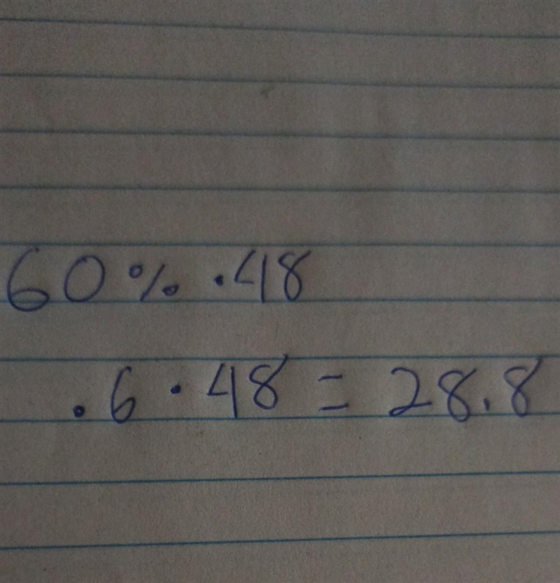 Solve the following: What number is 60% of 48?-example-1