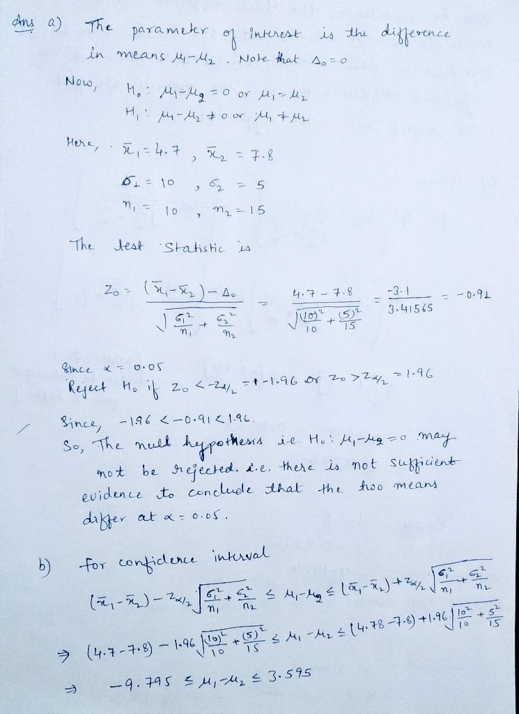 Consider the hypothesis test against with known variances and Suppose that sample-example-1