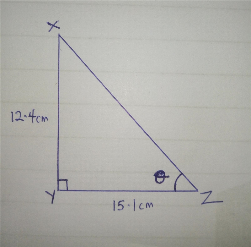 In right triangle XYZ, the right angle is located at vertex Y. The length of line-example-1