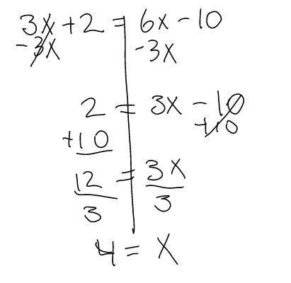 Class quuestion 3x + 2 = 6x -10-example-1