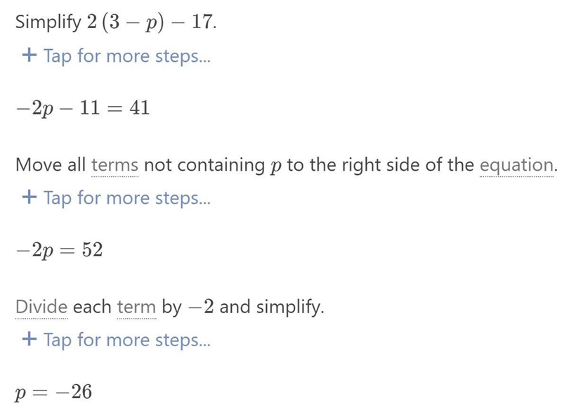 How do you solve 2(3-p)-17=41-example-1